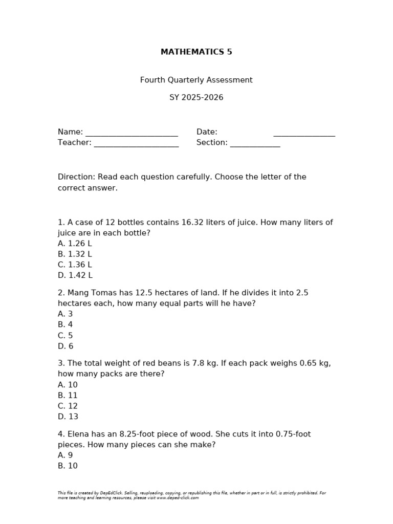 Math Assessment | PDF