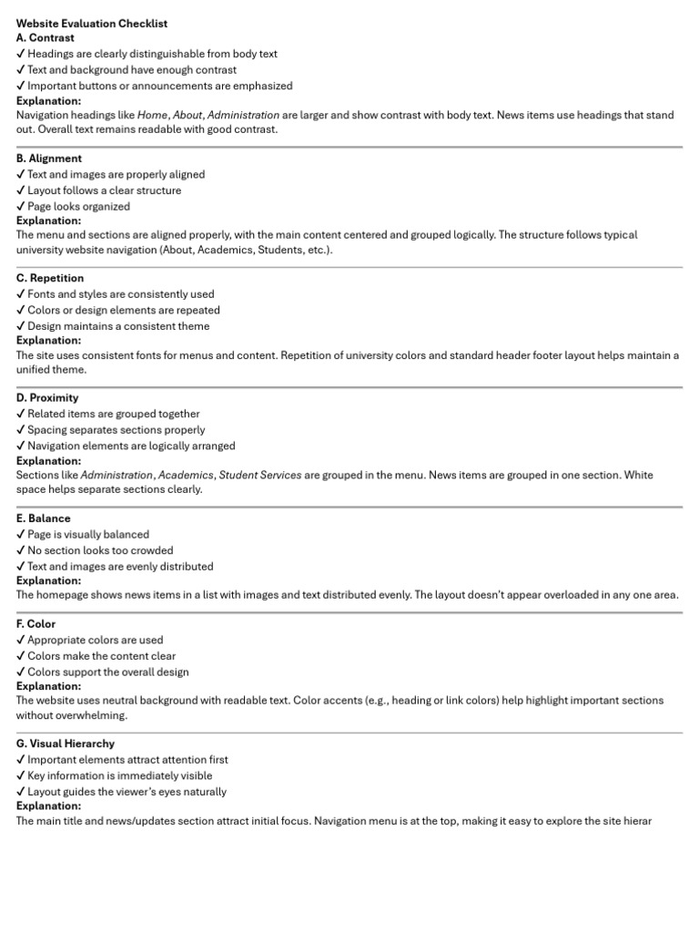 Website Evaluation Checklistresult | PDF