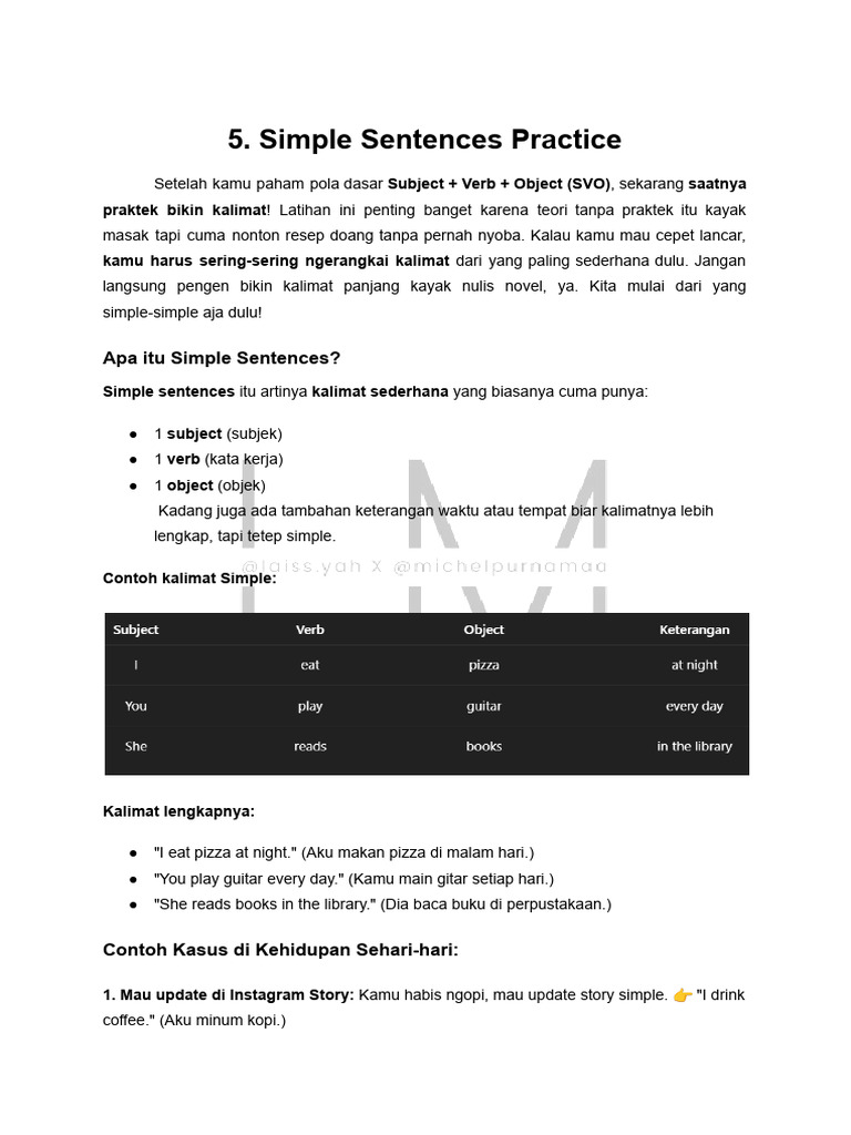 Simple Sentences Practice | PDF