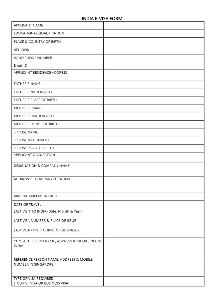 Ind Visa Form Simplified - Updated | PDF