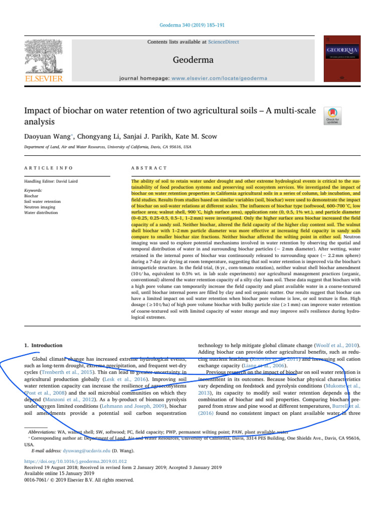 Wang Et Al - 2019 - Impact of Biochar On Water Retention of Two ...