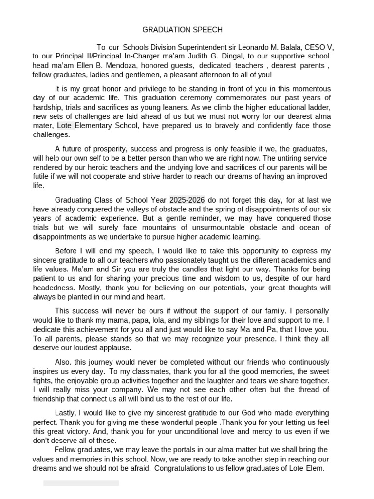 Graduation Speech | PDF