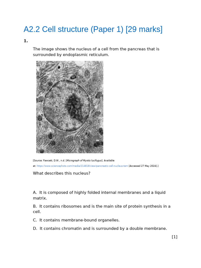 A2.2 Cell Structure (Paper 1) | PDF