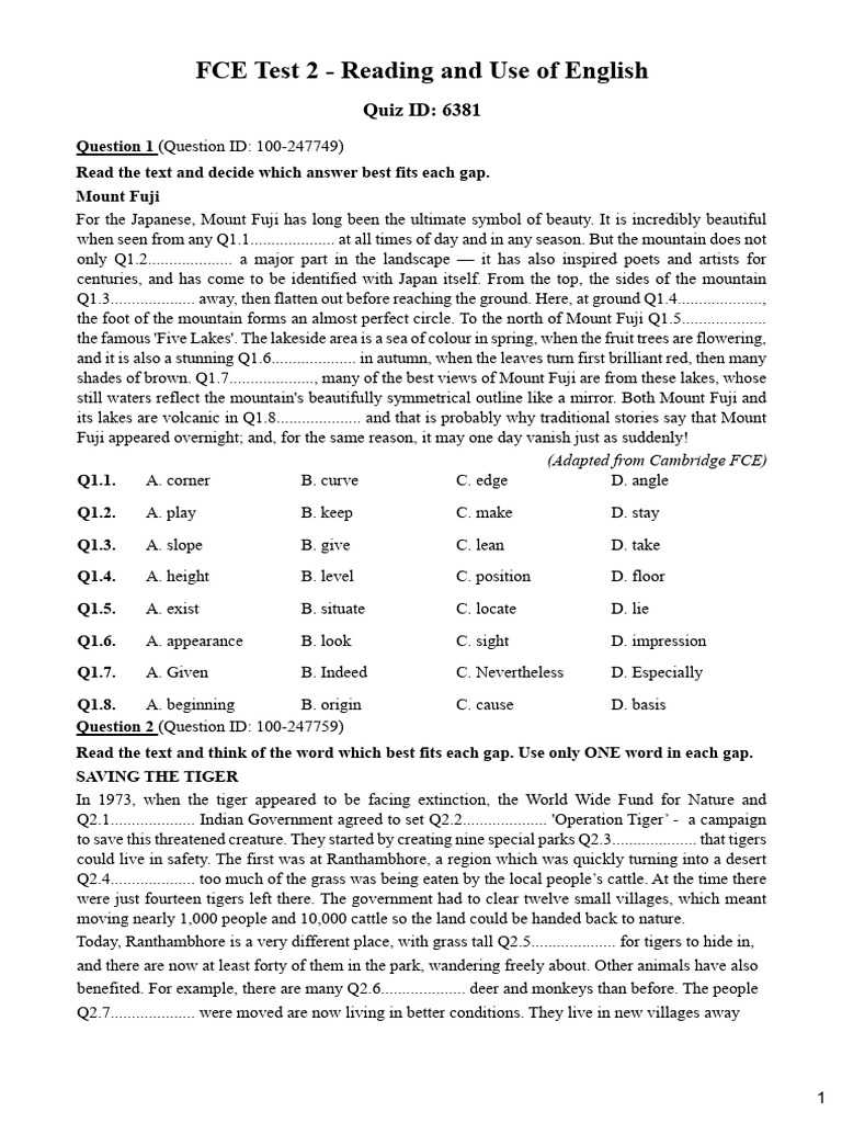 FCE Test 2 - Reading and Use of Englis | PDF