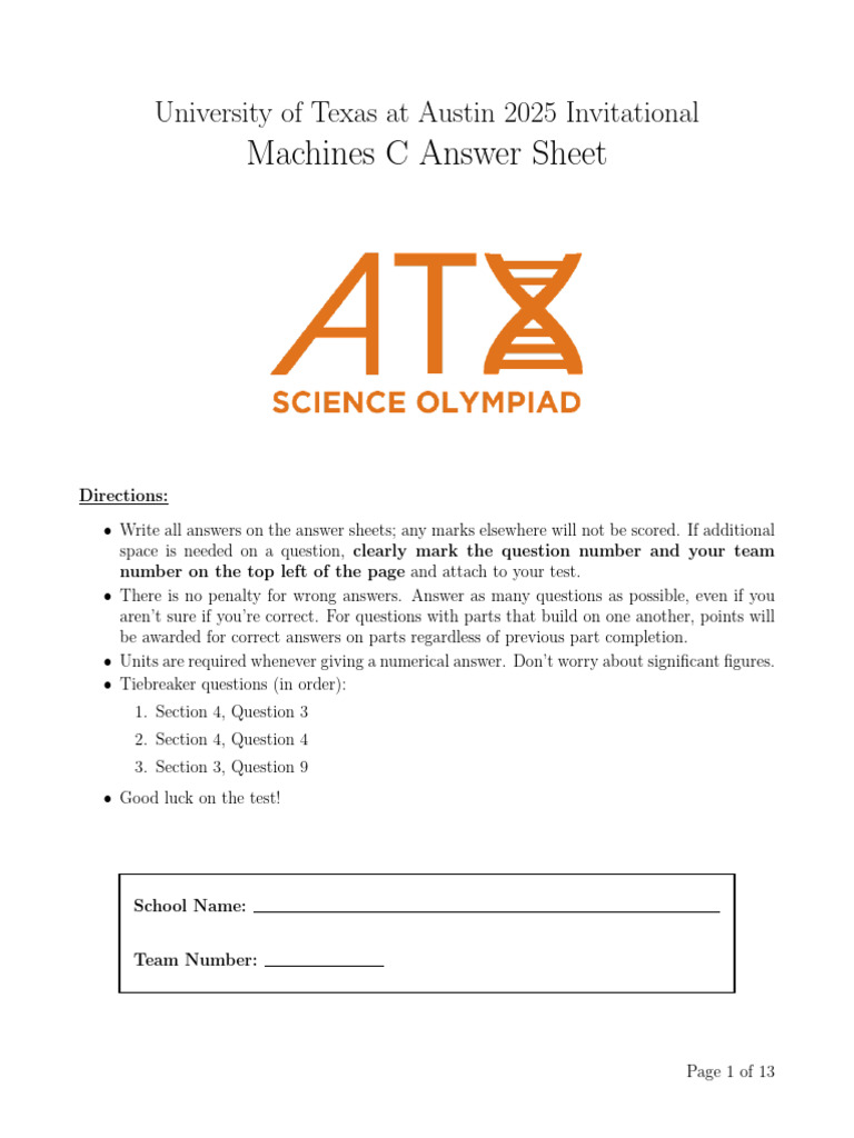 Machines C Answer Sheet | PDF