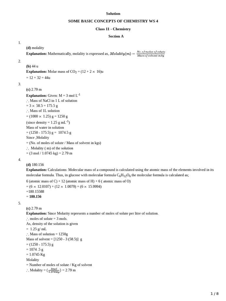 Some Basic Concepts of Chemistry | PDF | Mole (Unit) | Molar Concentration