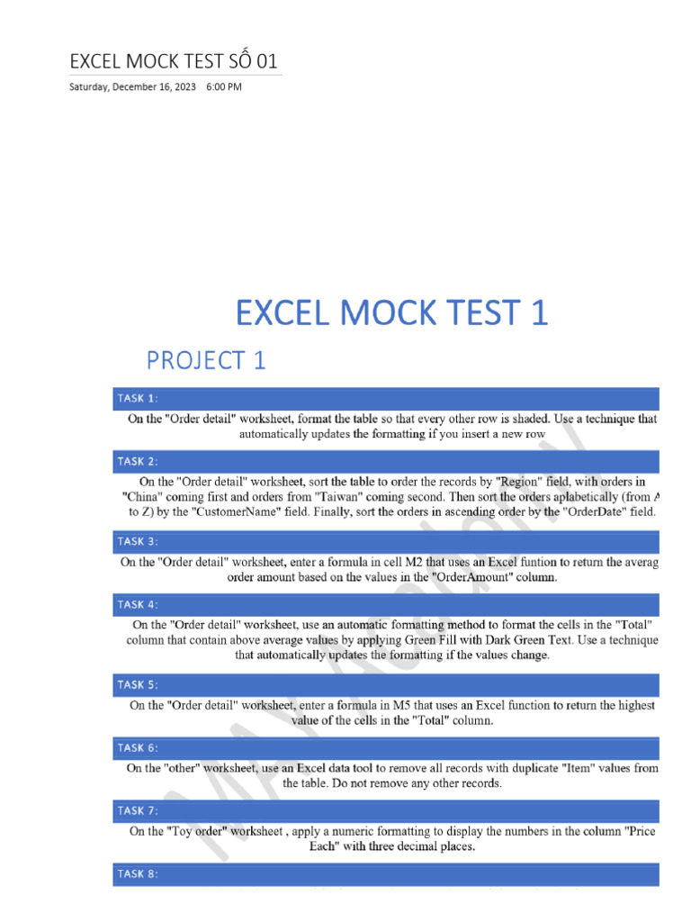 1-MOCK TEST EXCEL - Microsoft OneNote Online | PDF