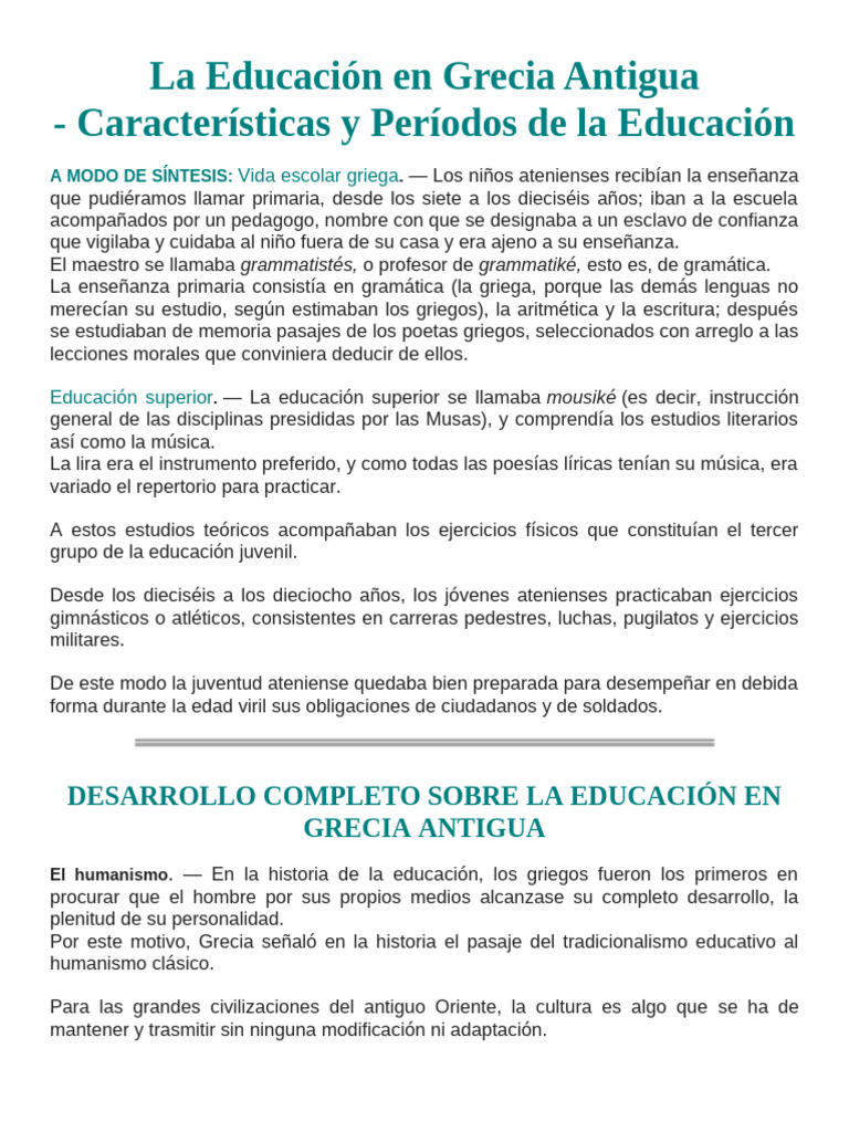 Educación en Grecia | PDF | Antigua Grecia | Esparta