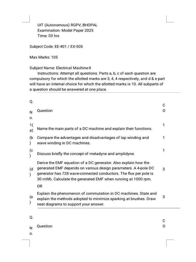 Machine 2 Model Paper Solutions | PDF