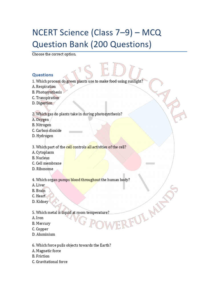 Ncert Science 200 Real MCQ Questions | PDF | Oxygen | Atmosphere