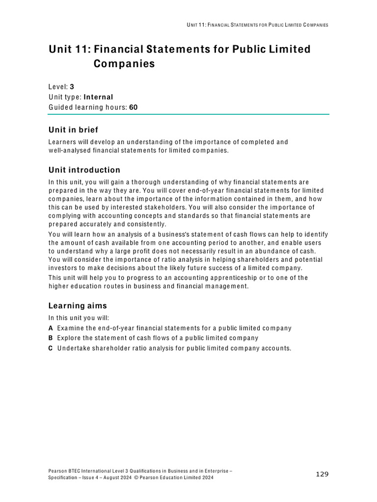 BTEC3 - Financial Statements For Public Limited Companies | PDF ...