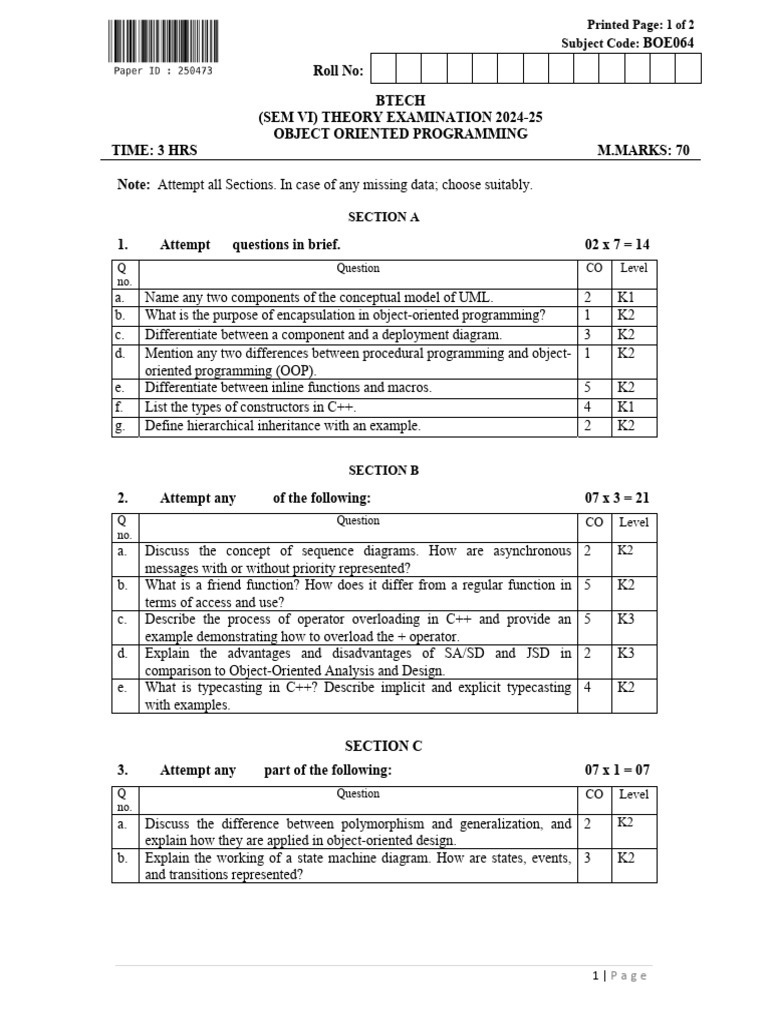 Boe064 Object Oriented Programming | PDF