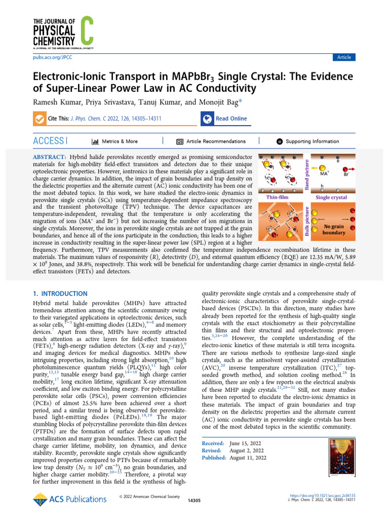 Electronic Ionic Transport in Mapbbr3 Single Crystal The Evidence of ...