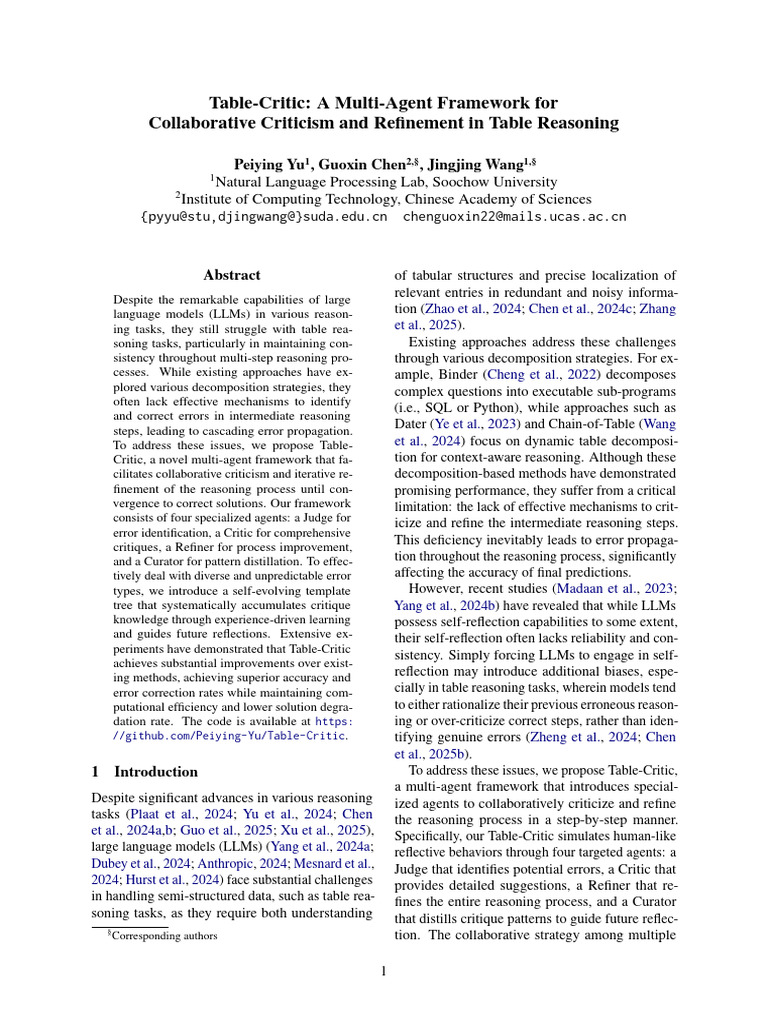 Table-Critic: A Multi-Agent Framework For Collaborative Criticism and ...