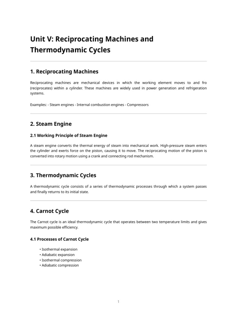 Unit V - Reciprocating Machines and Thermodynamic Cycles | PDF | Diesel ...