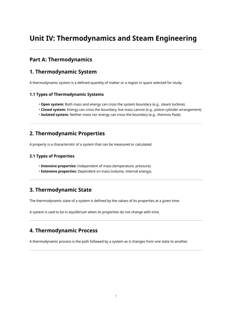 Unit IV - Thermodynamics and Steam Engineering | PDF