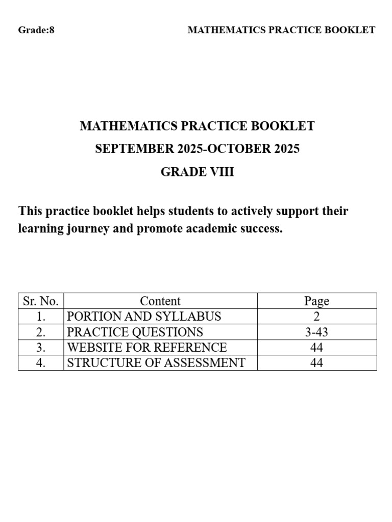 Grade 8 Math Booklet UT 1 | PDF | Mathematics | Science