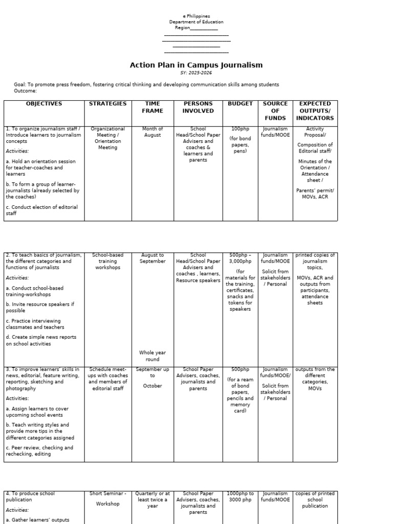 Journalism Action Plan | PDF