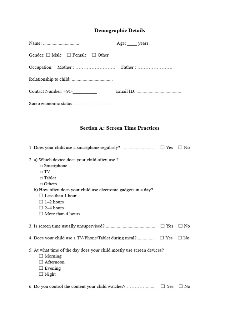ASD Questionnaire Form | PDF