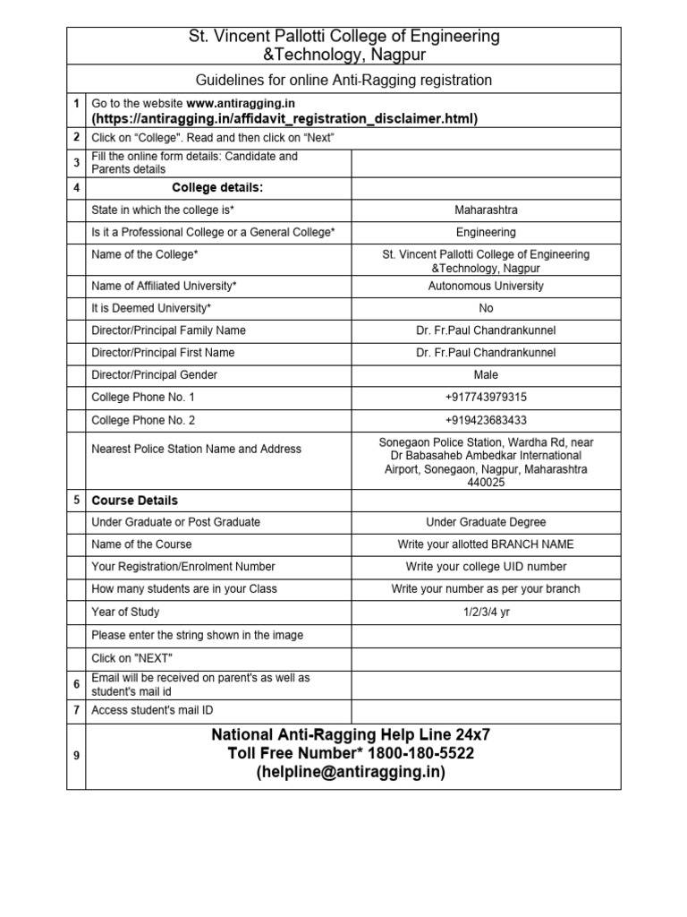 Antiragging Form Filling Guidelines | PDF