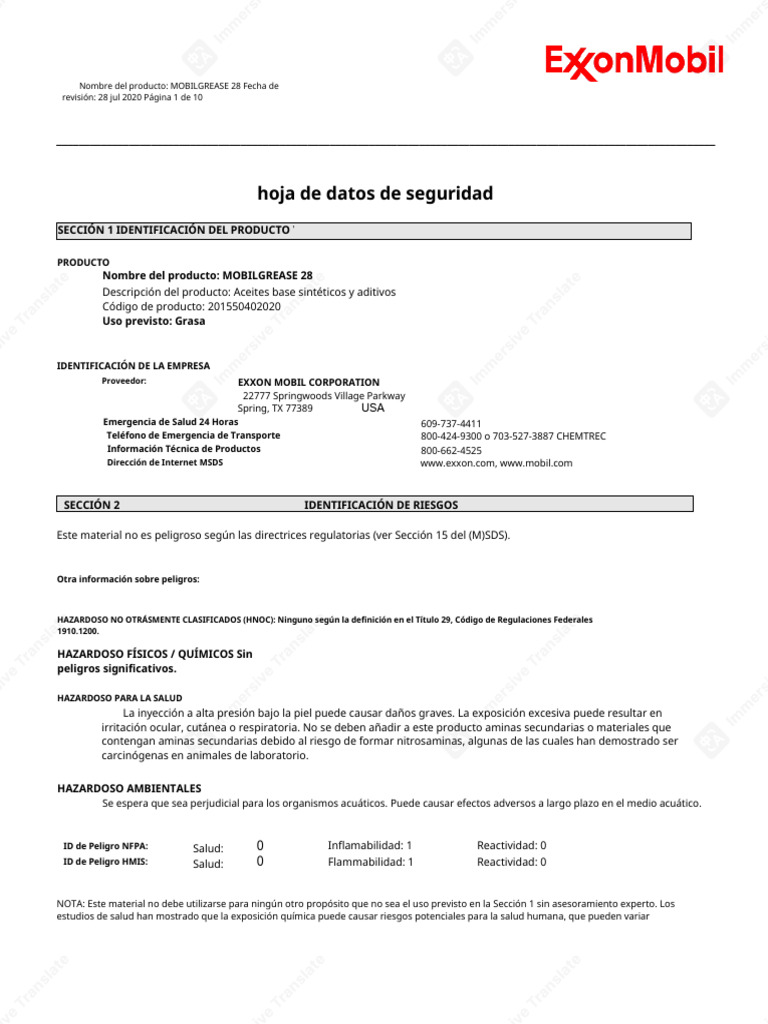 Mobil Mobilgrease 28 - Translated | PDF | Higiene | Ventilación ...
