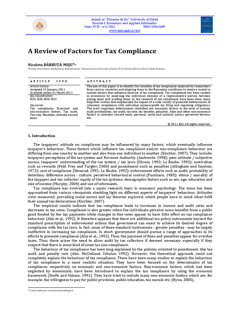 A Review of Factors For Tax Compliance | PDF