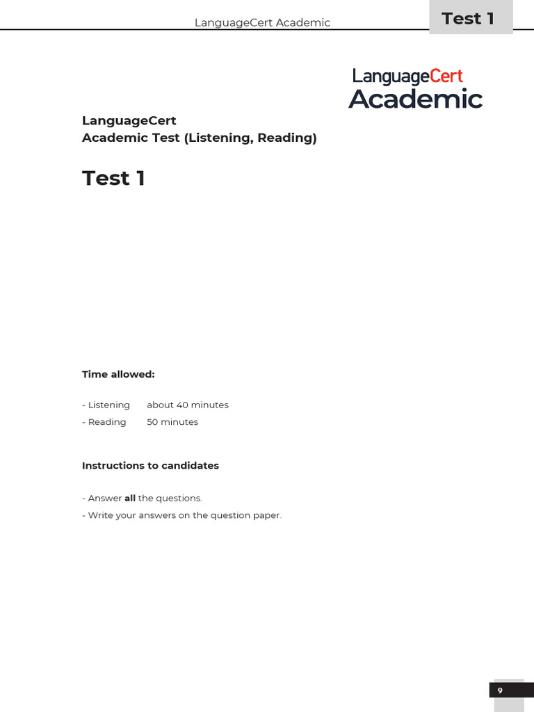 LanguageCert Academic - Test 1 | PDF