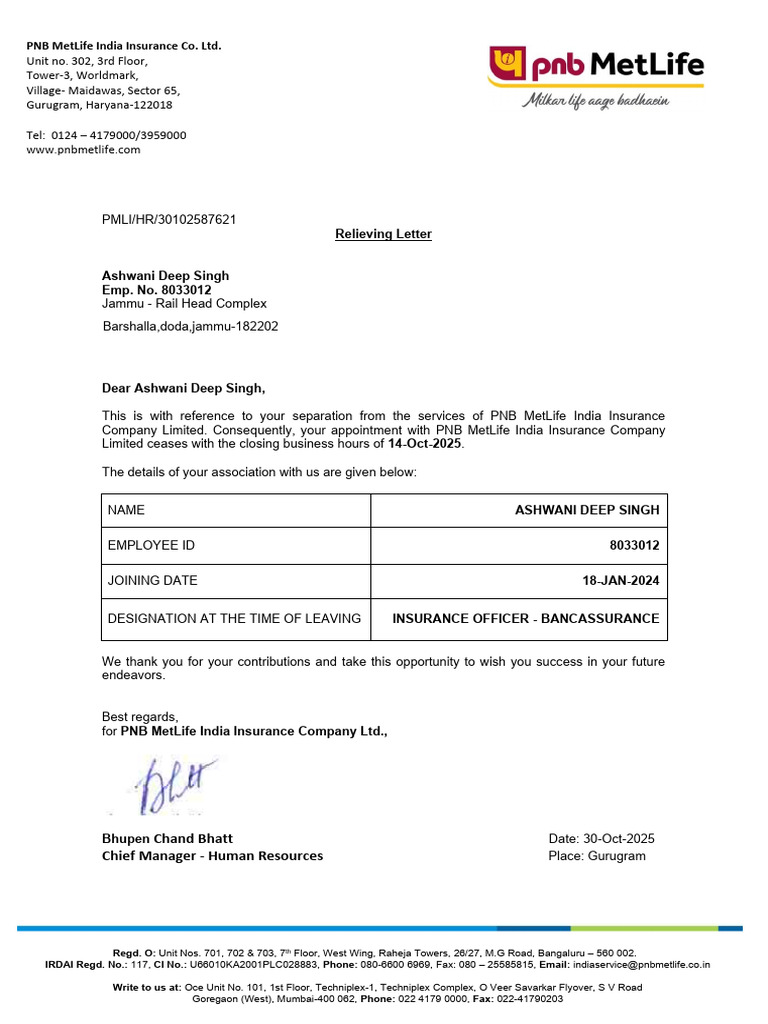 Relieving Letter | PDF