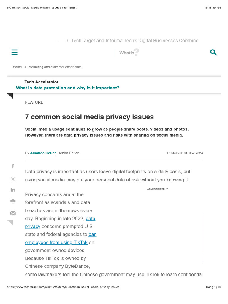 6 Common Social Media Privacy Issues - TechTarget | PDF