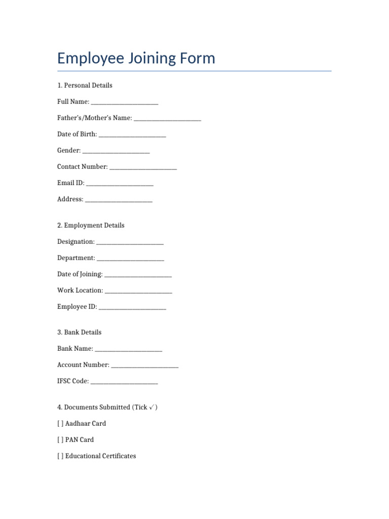 Employee Joining Form | PDF