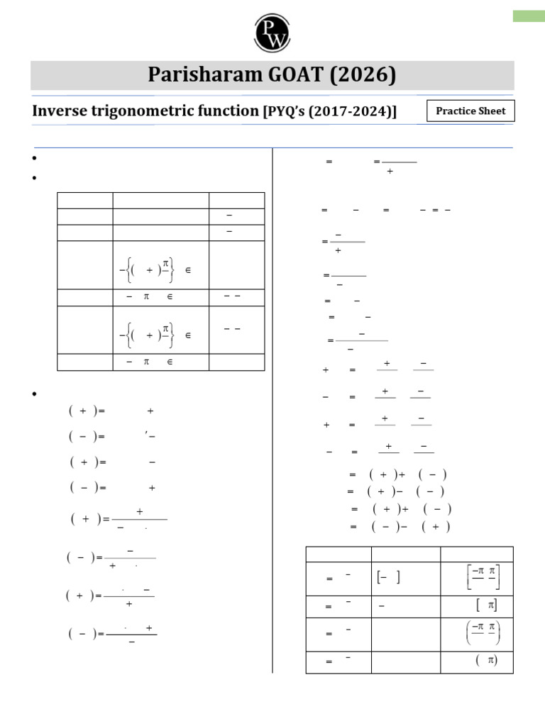 Inverse Trigonometric Functions Notes and Extra Questions | PDF