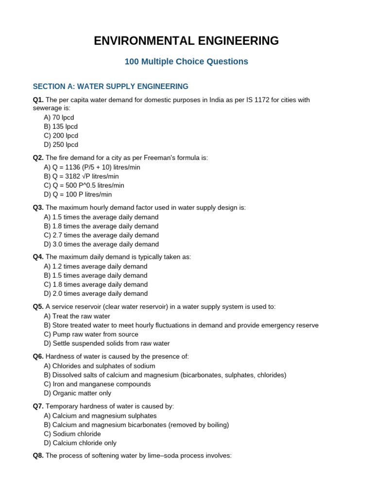 Environmental Engineering MCQ | PDF
