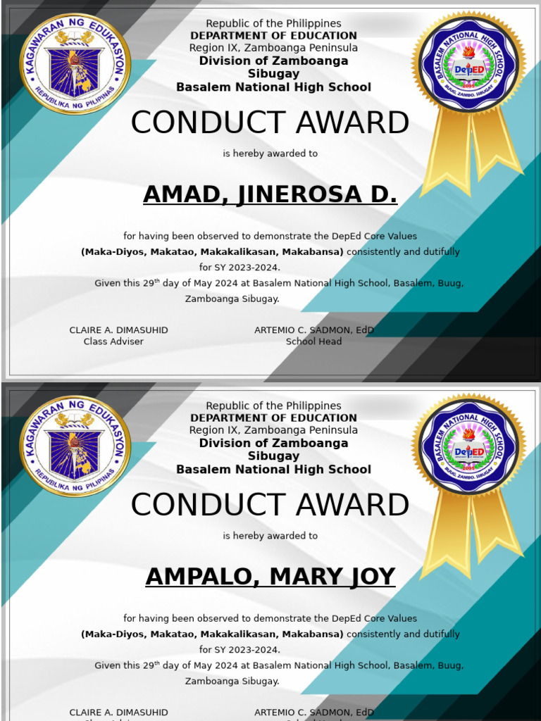Conduct Award Certificate 2024 | PDF