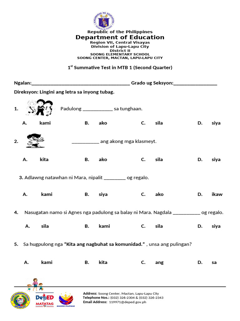 First Summative Test in MTB 2nd Quarter 2023 2024 | PDF