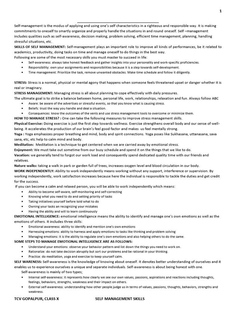 Self Management Skills | PDF