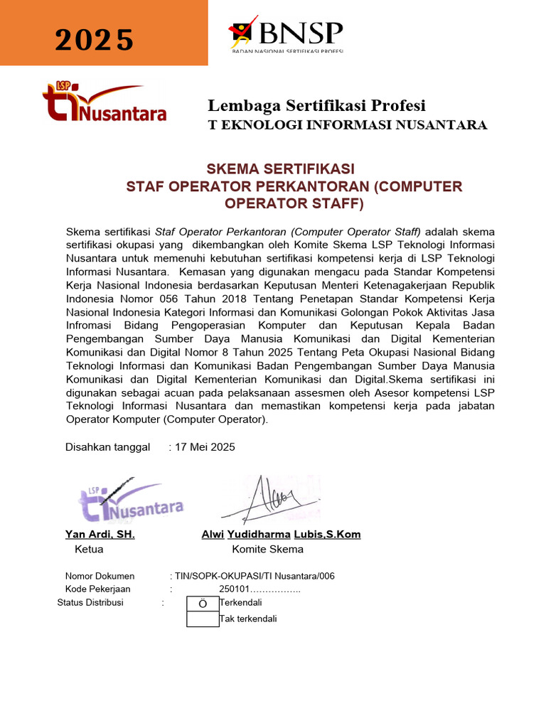 Staf Operator Perkantoran (Computer Operator Staff) Benar | PDF