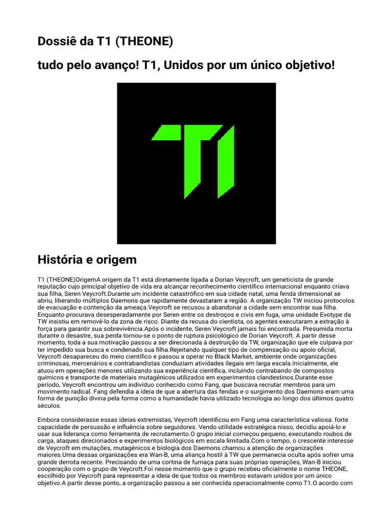 Dossiê Da T1 | PDF