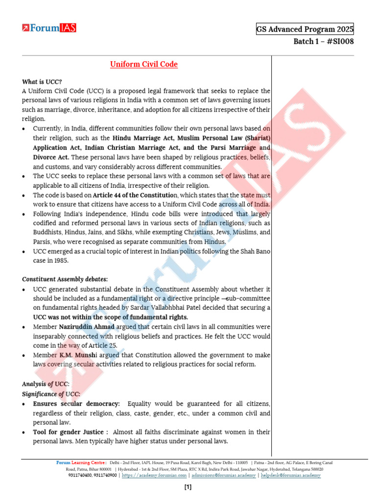 SI 08 Uniform Civil Code | PDF