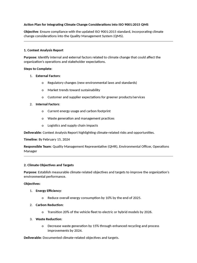 Action Plan For Integrating Climate Change Considerations Into ISO 9001 ...