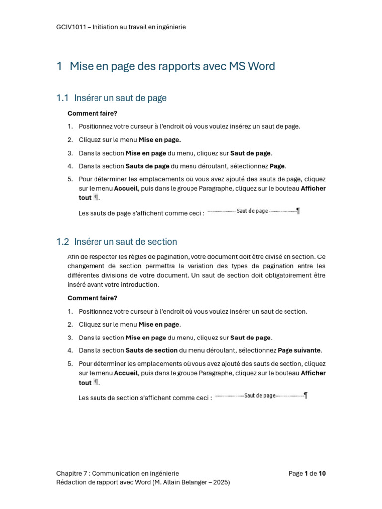 Chapitre 7 - Rédaction de Rapports Avec Word | PDF | Microsoft Word ...