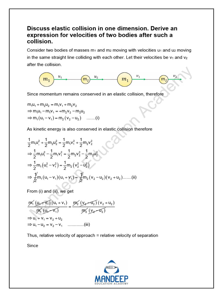 Elastic Collision in One Dimension | PDF