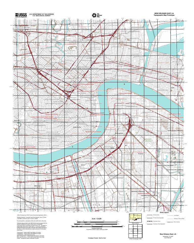 Topographic Map of New Orleans East PDF Cartography Geomatics