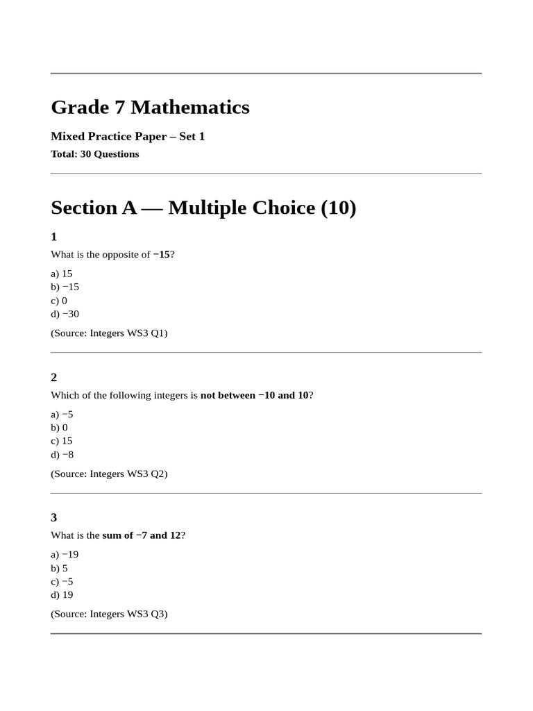 Grade 7 Mixed Q | PDF