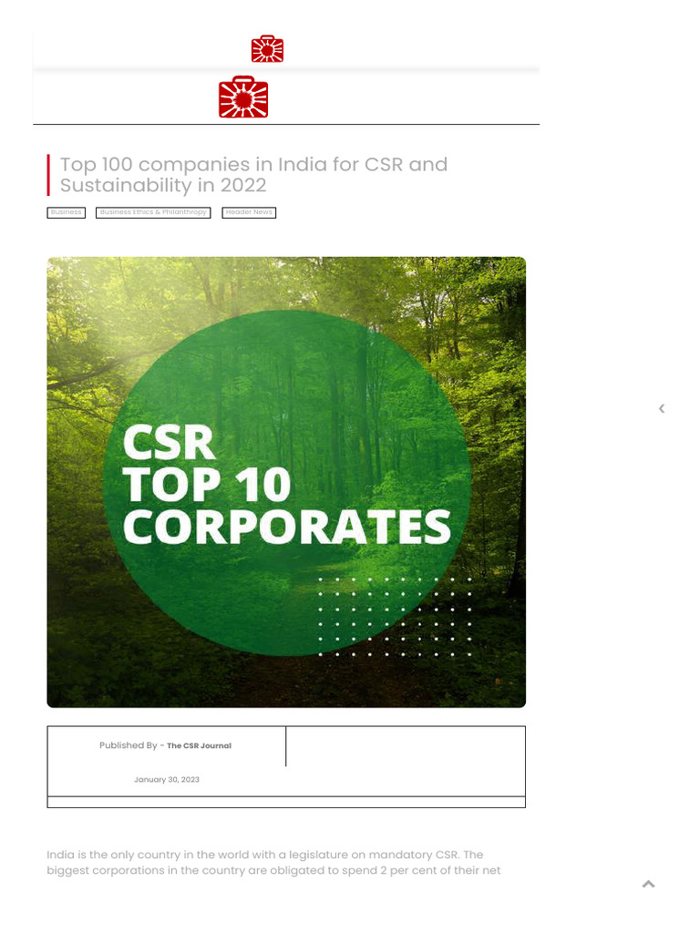 Top 100 Companies in India For CSR and Sustainability in 2022 - The CSR ...