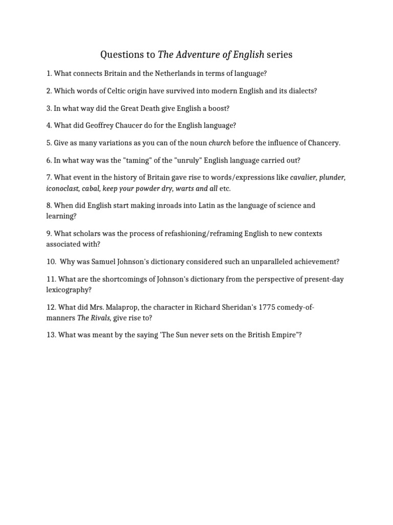 Tetiana Orshyn Questions To The Adventure of English Series | PDF