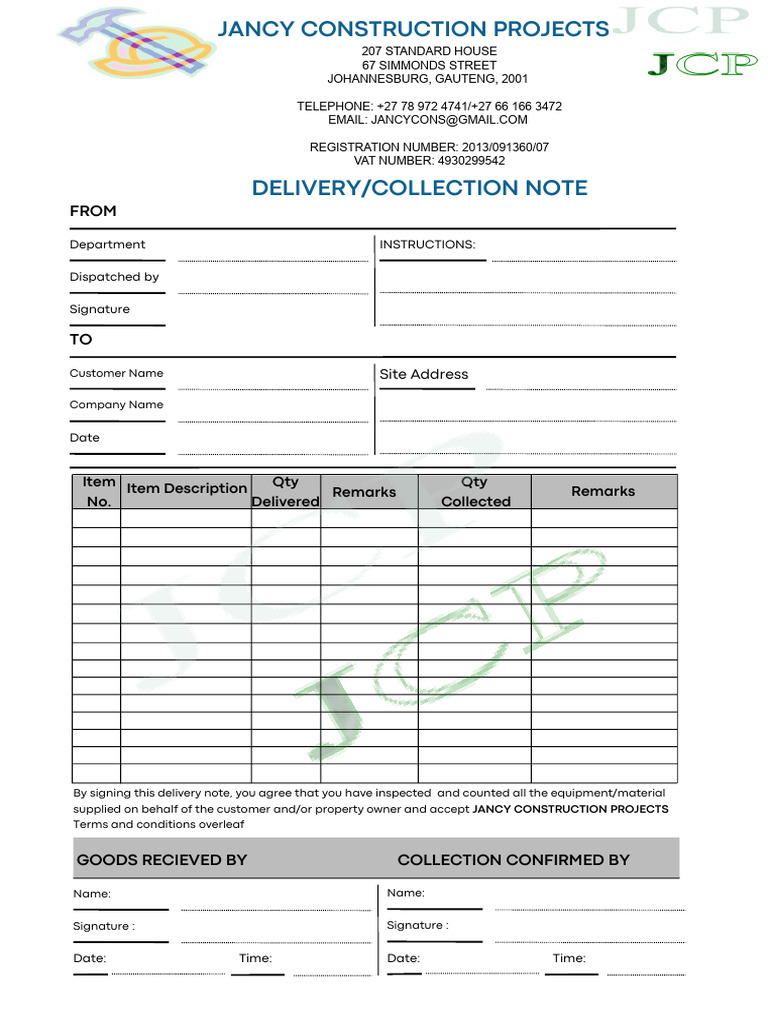 White Minimalist Formal Delivery Form Document | PDF