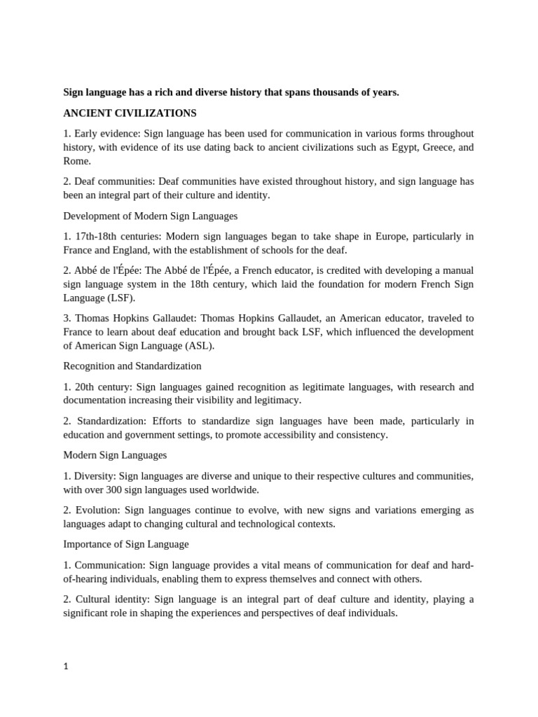 History and Characteristics of Sign Language | PDF