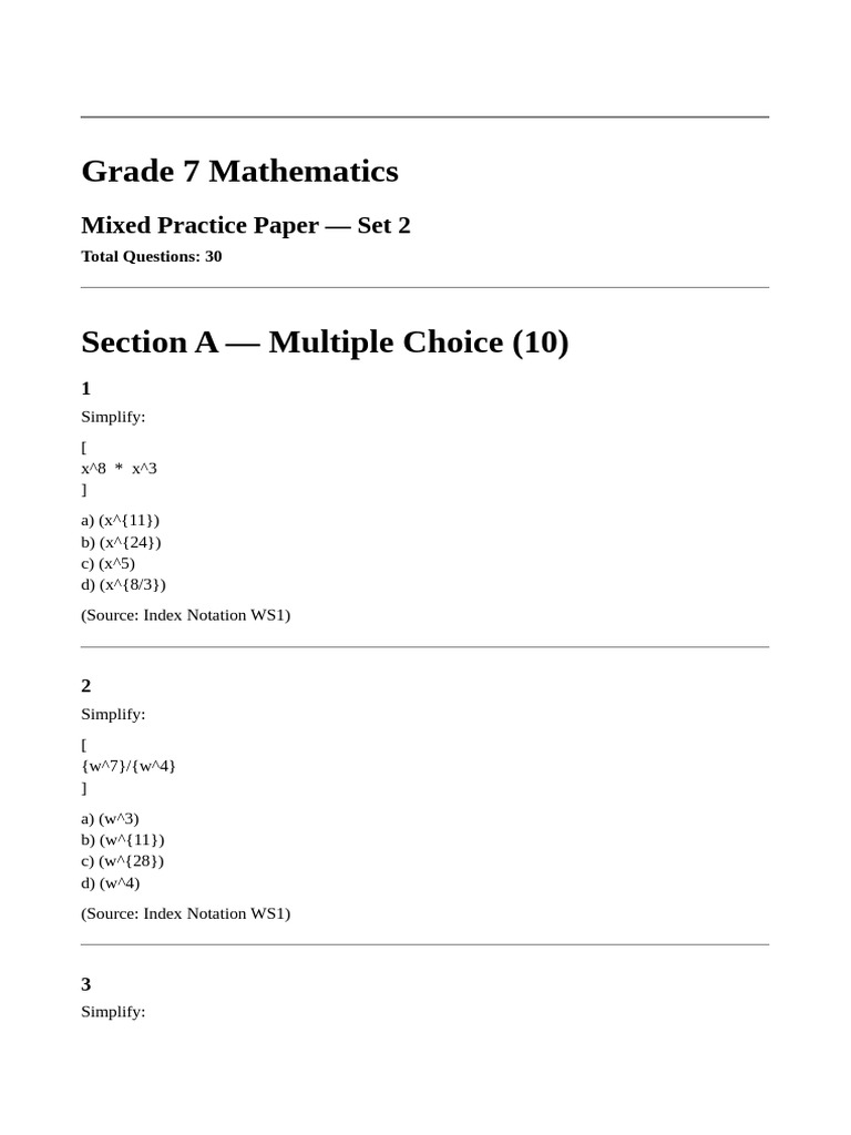 Grade7Maths Practise | PDF