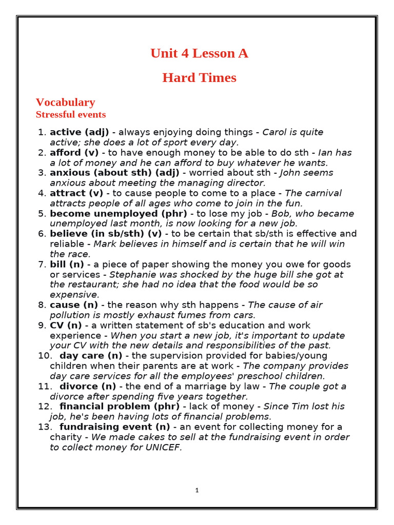 Unit 4 Lesson A | PDF