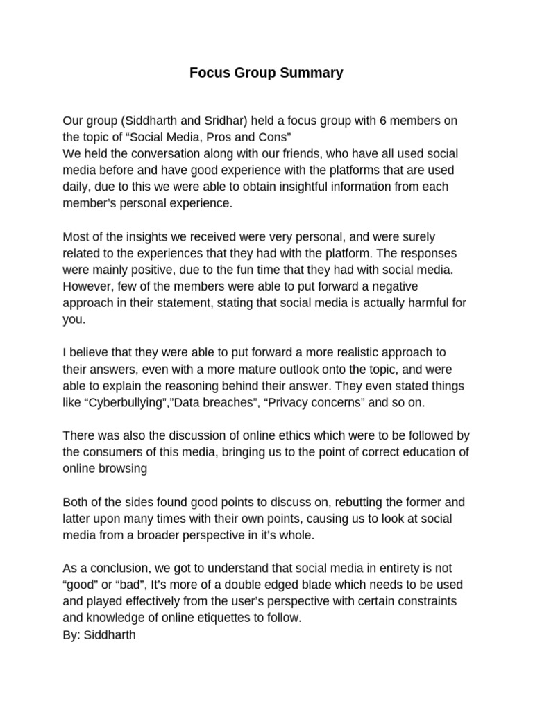 Focus Group Summary | PDF